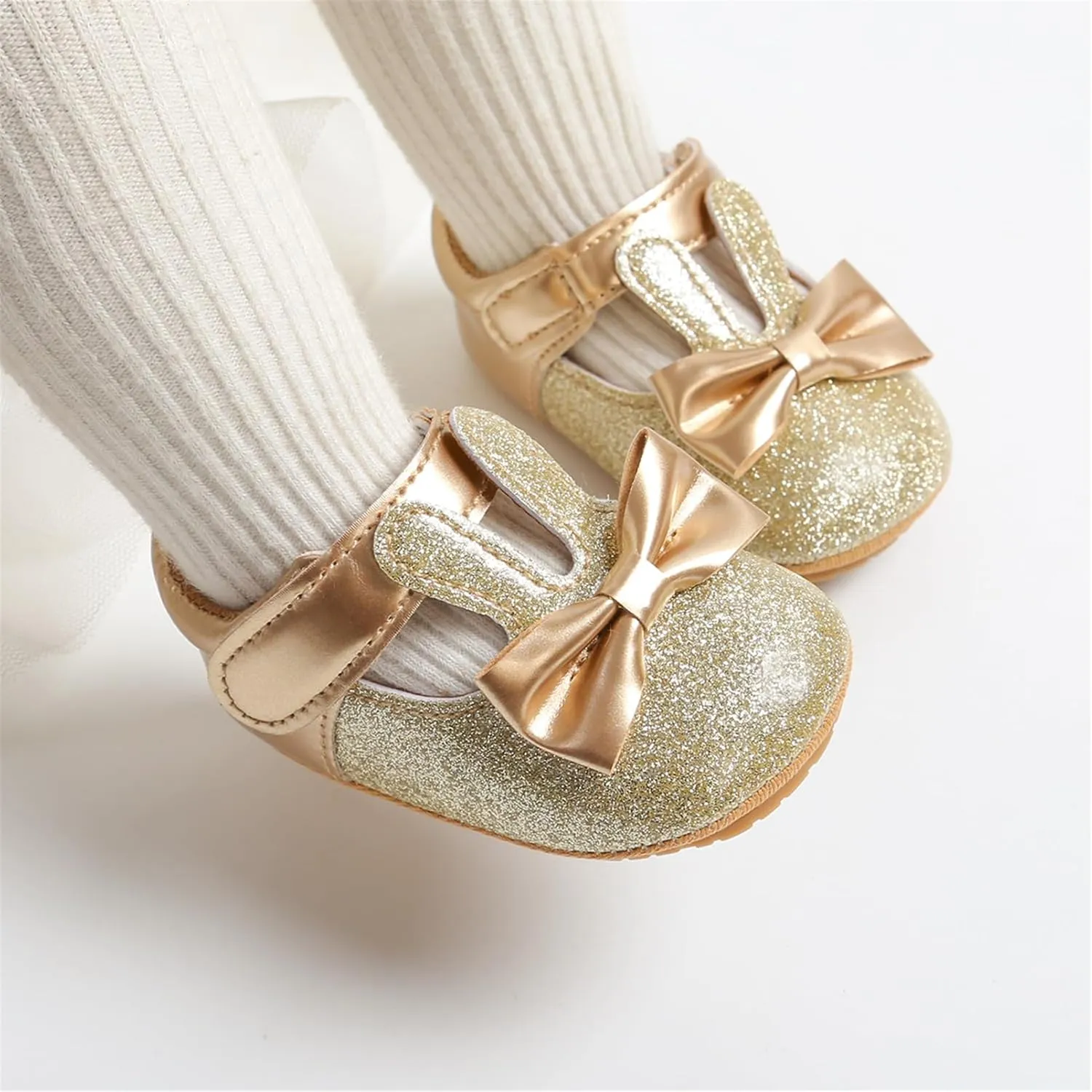 myppgg Baby Girls Mary Jane Flats Sparkly Bowknot Princess Dress Crib Shoes Non-Slip for Toddler First Walkers
