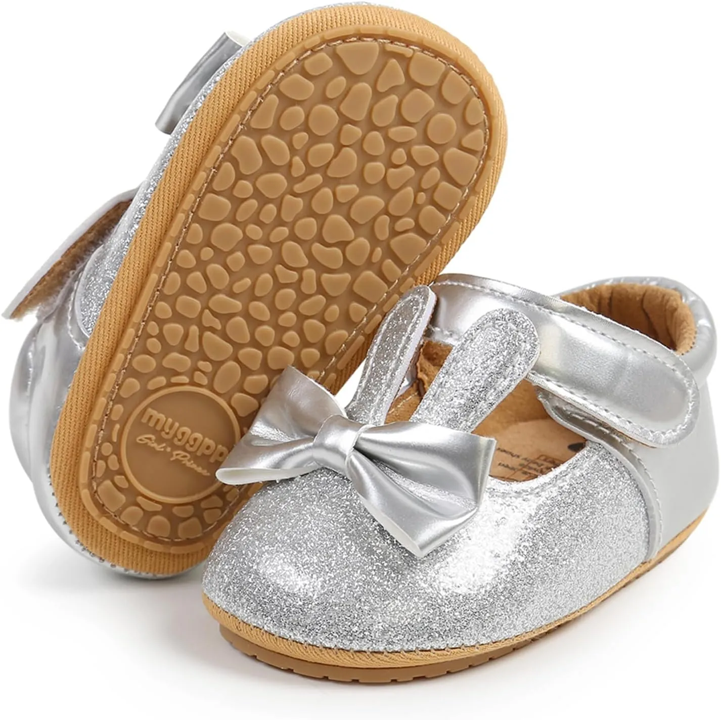 myppgg Baby Girls Mary Jane Flats Sparkly Bowknot Princess Dress Crib Shoes Non-Slip for Toddler First Walkers
