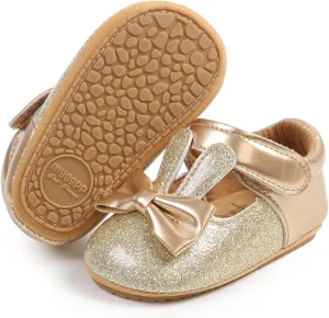 myppgg Baby Girls Mary Jane Flats Sparkly Bowknot Princess Dress Crib Shoes Non-Slip for Toddler First Walkers