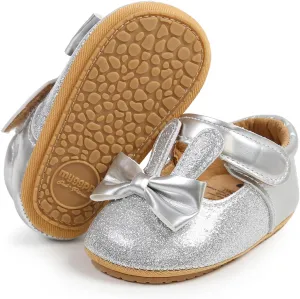 myppgg Baby Girls Mary Jane Flats Sparkly Bowknot Princess Dress Crib Shoes Non-Slip for Toddler First Walkers