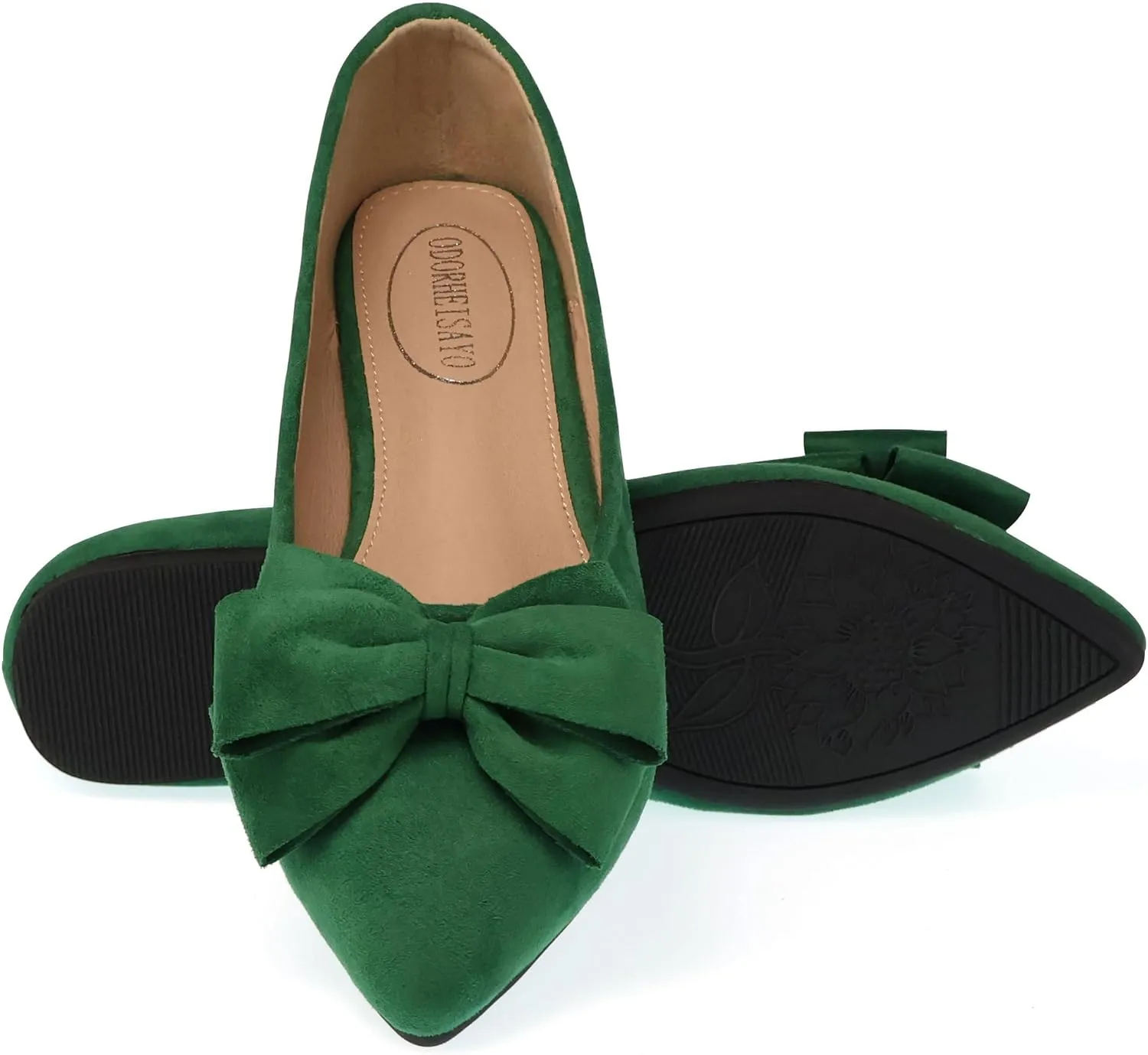 ODORHEISAYO Women's Dress Shoes for Women Office Shoes, Suede Ballet Flats Shoes Dressy, Casual Bows Flats for Women, Soft Slip ons Womens Shoes Dressy for Holiday Wedding Work Party