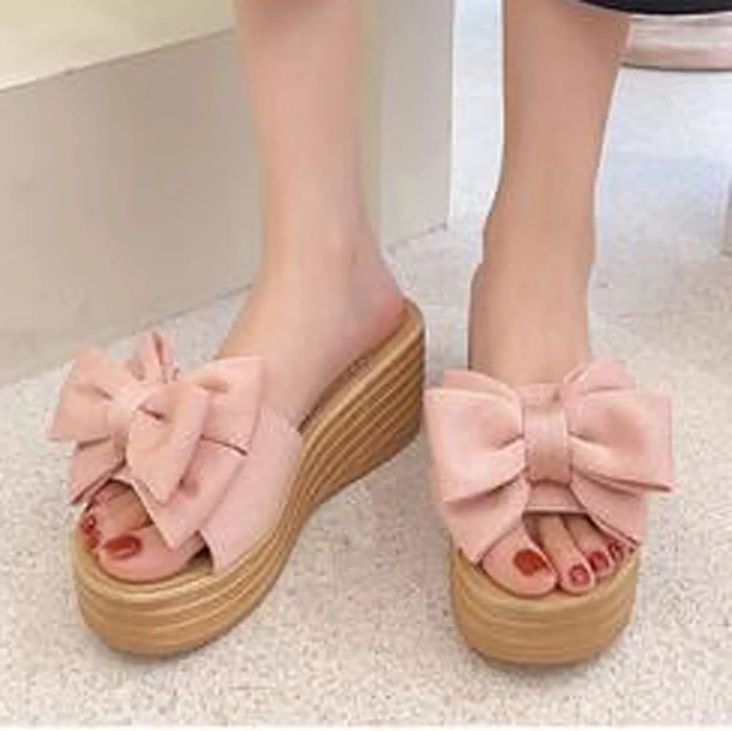 oiangi Sandals for Women Dressy, 2021 Comfy Bow Flats Casual Platform Slope Heels Summer Beach Flip Flops Slippers