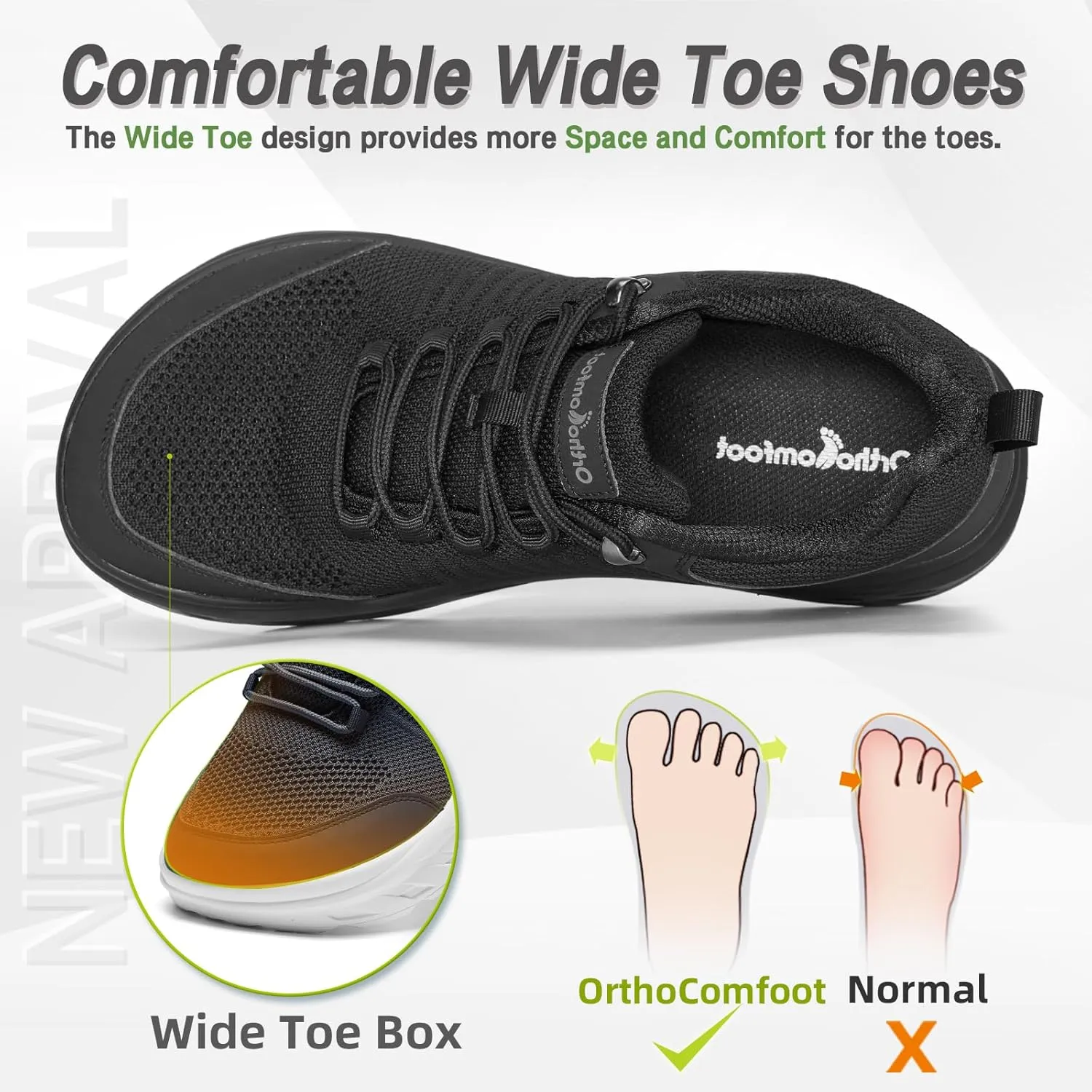 OrthoComfoot Men's Orthopedic Comfortable Diabetic Wide Shoes: Wide Toe Box Arch Support Plantar Fasciitis Sports Sneakers,Fashion Casual Hammer Toes Shoes for Foot and Heel Pain Relief
