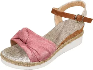 Orthopedic Platform Wedge Sandals for Women - Casual Summer Dressy 2025 Flat Tremdy Bow Tie Open Toe Ankle Strap Sandal Beach Boho Sandals Comfortable Outdoor Shoes