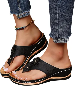 Orthopedic Sandals for Women Arch Support Sandals Women's Clip Sandals Flip Flops Comfy Wedge Walking Slippers Anti-Slip Breathable Sandals Women Dressy Summer Beach Travel Flip Flops (Black, 7.5)