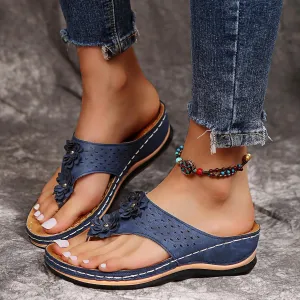 Orthopedic Sandals for Women, Indoor Outdoor Sandals Women Dressy Summer Flat Walking Slippers with Arch Support Anti-Slip Slip On Sandal Flip Flops Beach Travel Clip Toe Comfortable (e-Blue, 7)