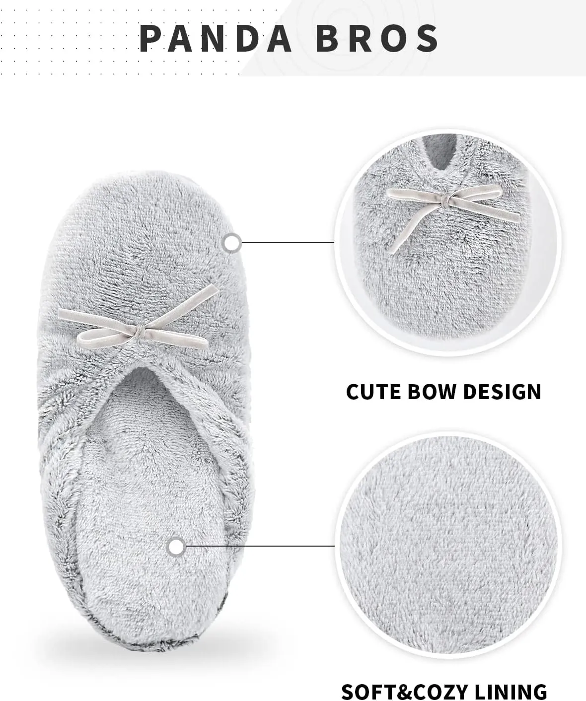 Panda Bros 2 Pairs Women's Ballerina House Slippers, Anti-Skid Comfy Warm Ballet Style Slippers