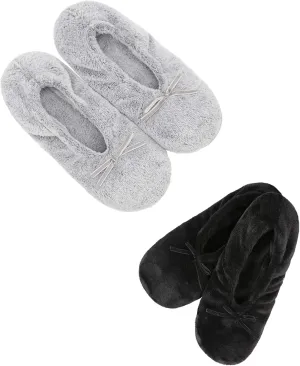 Panda Bros 2 Pairs Women's Ballerina House Slippers, Anti-Skid Comfy Warm Ballet Style Slippers