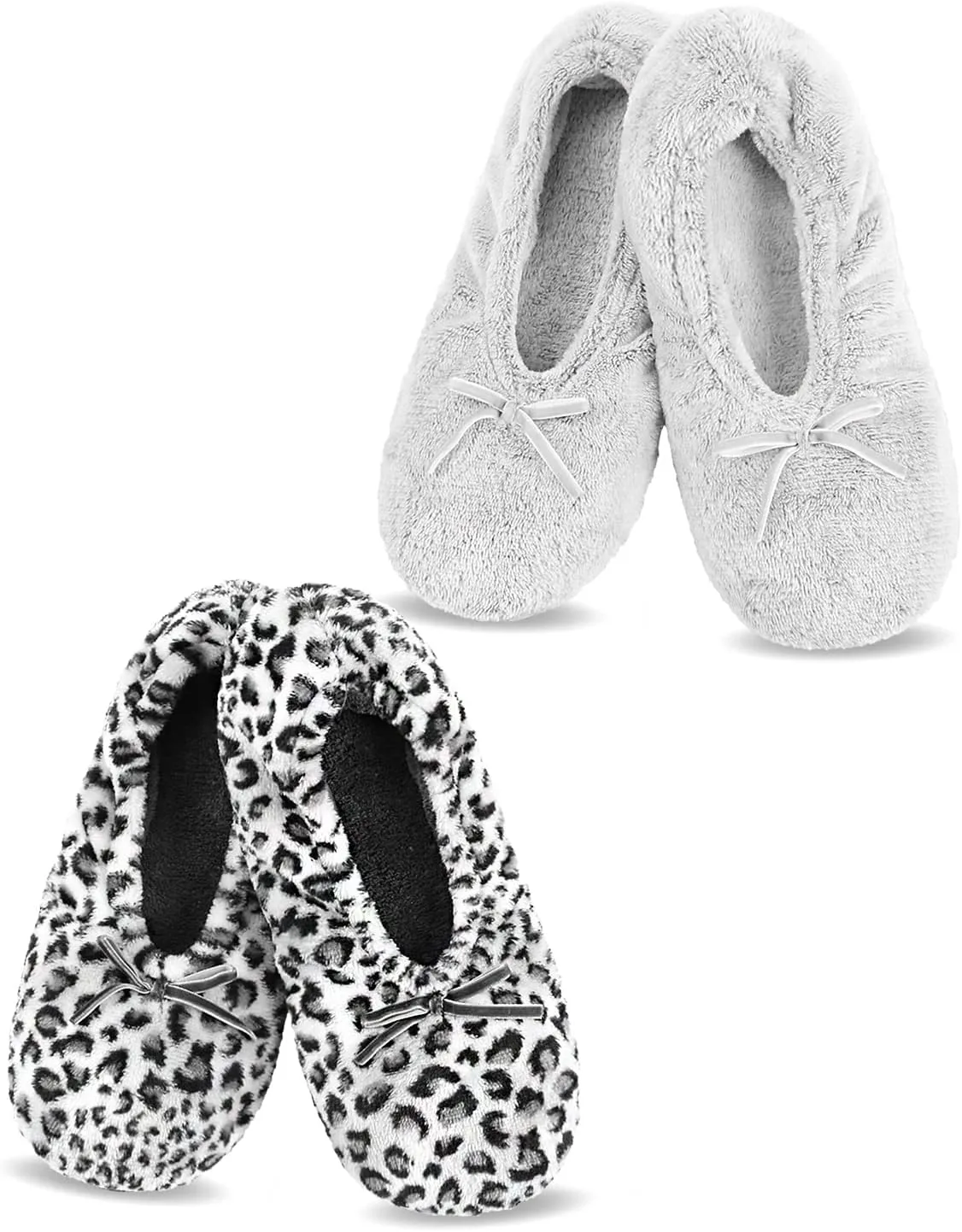 Panda Bros 2 Pairs Women's Ballerina House Slippers, Anti-Skid Comfy Warm Ballet Style Slippers