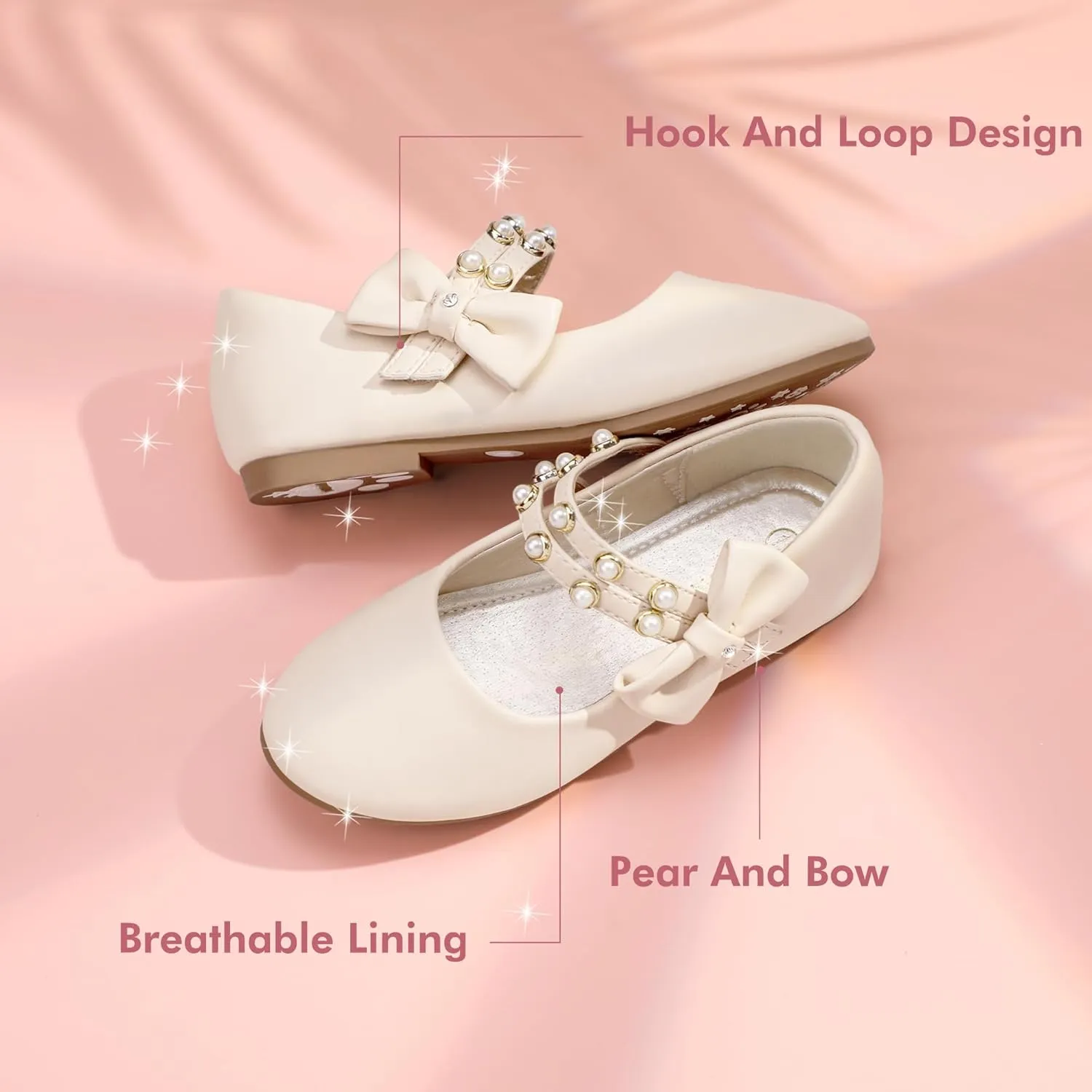 PANDANINJIA Toddler Girls Dress Shoes Pearls Bow Ballet Flats Flower Girl Shoes for Wedding Party School Communion Shoes