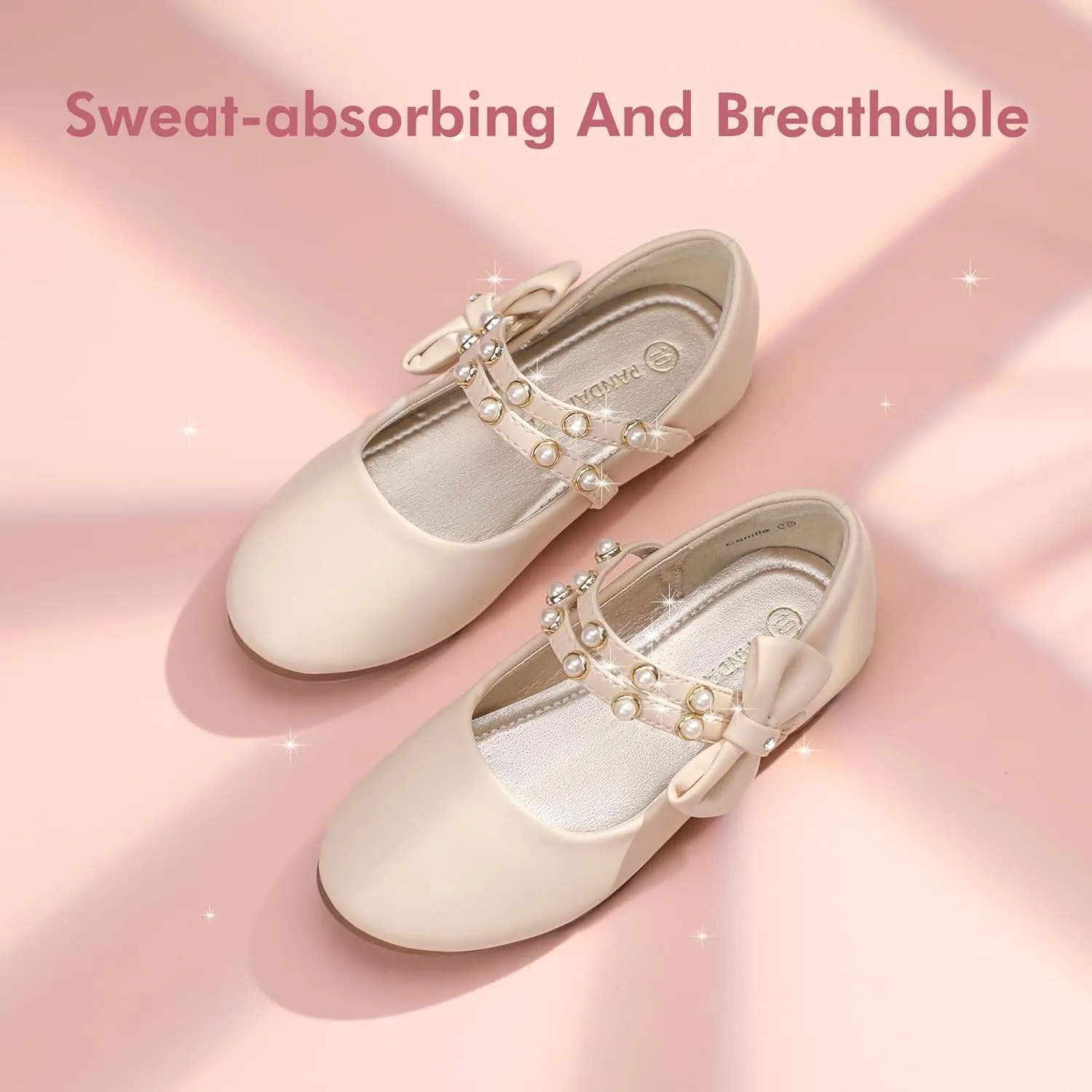PANDANINJIA Toddler Girls Dress Shoes Pearls Bow Ballet Flats Flower Girl Shoes for Wedding Party School Communion Shoes