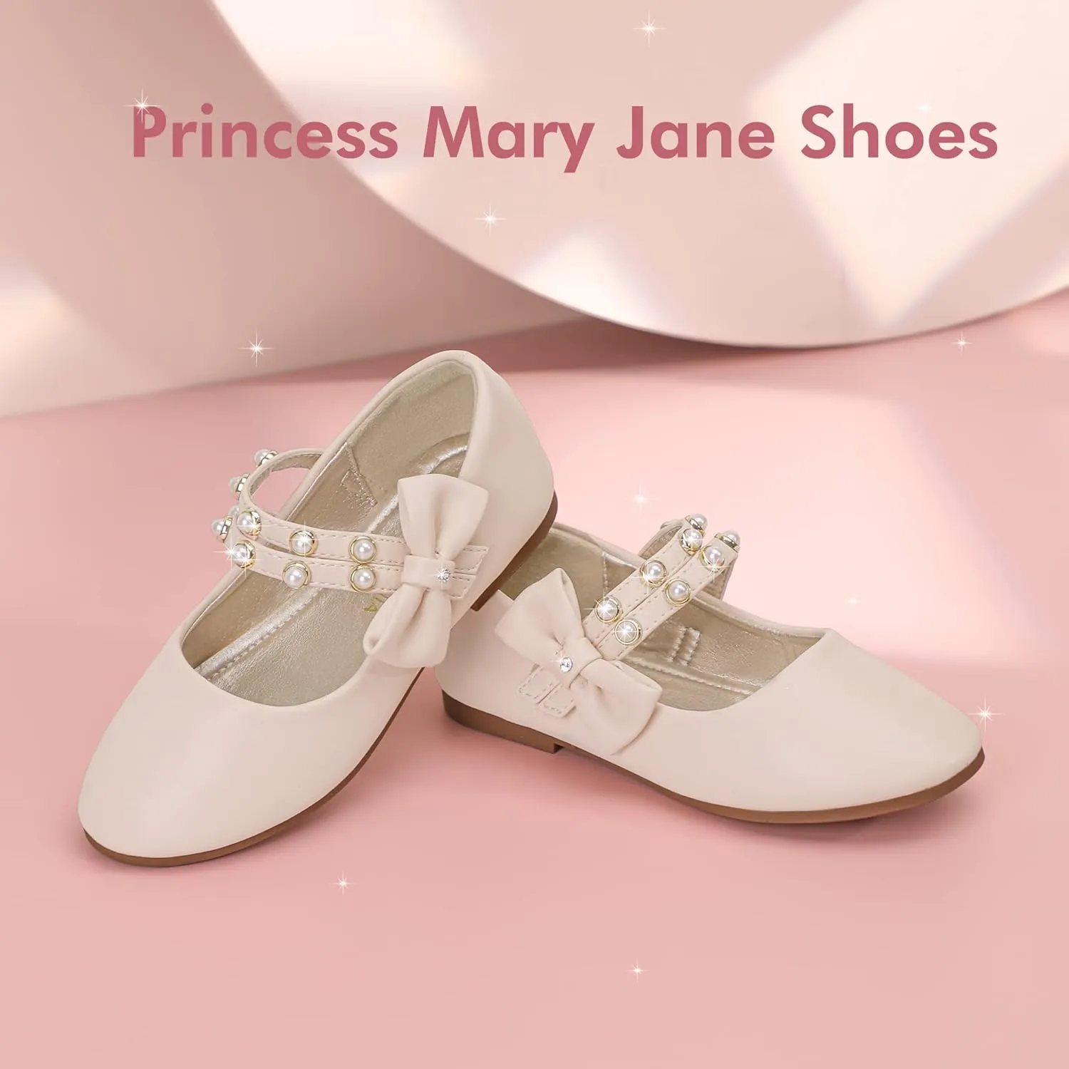 PANDANINJIA Toddler Girls Dress Shoes Pearls Bow Ballet Flats Flower Girl Shoes for Wedding Party School Communion Shoes