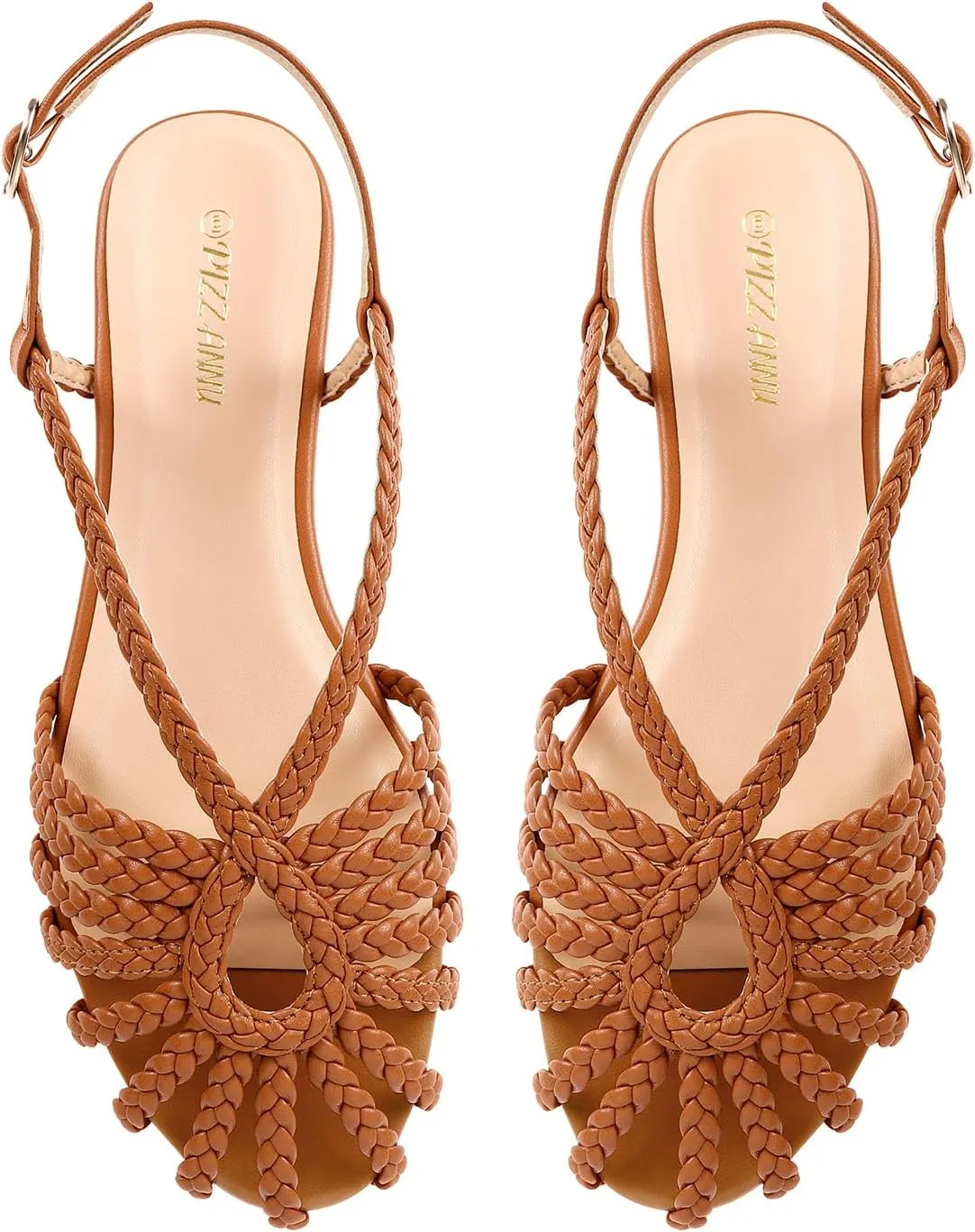 PIZZ ANNU Women's Sophia Braided Flat Sandals Comfortable Memory Foam Walking Shoes Summer Gladiator Slingback Ankle Strap Strappy Sandals