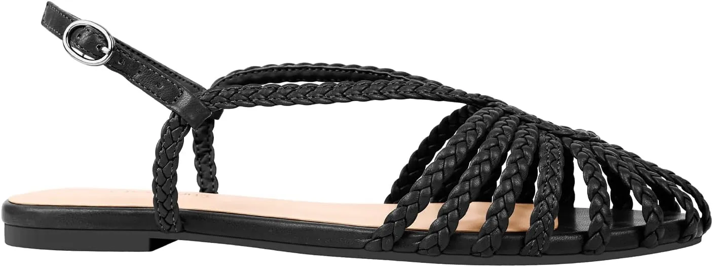 PIZZ ANNU Women's Sophia Braided Flat Sandals Comfortable Memory Foam Walking Shoes Summer Gladiator Slingback Ankle Strap Strappy Sandals