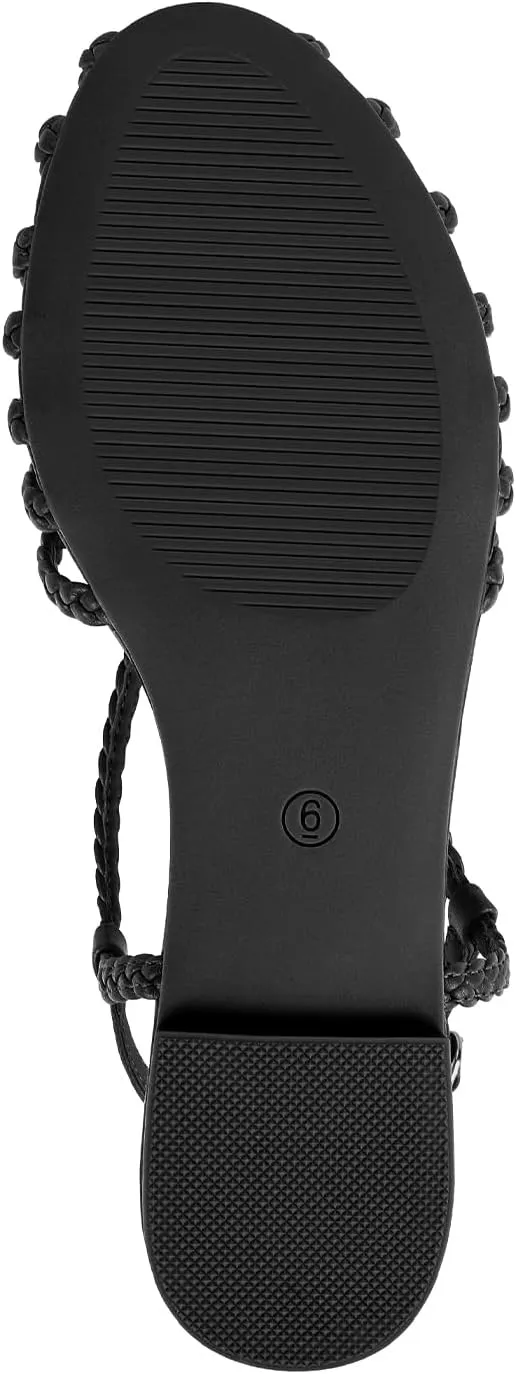 PIZZ ANNU Women's Sophia Braided Flat Sandals Comfortable Memory Foam Walking Shoes Summer Gladiator Slingback Ankle Strap Strappy Sandals