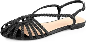PIZZ ANNU Women's Sophia Braided Flat Sandals Comfortable Memory Foam Walking Shoes Summer Gladiator Slingback Ankle Strap Strappy Sandals