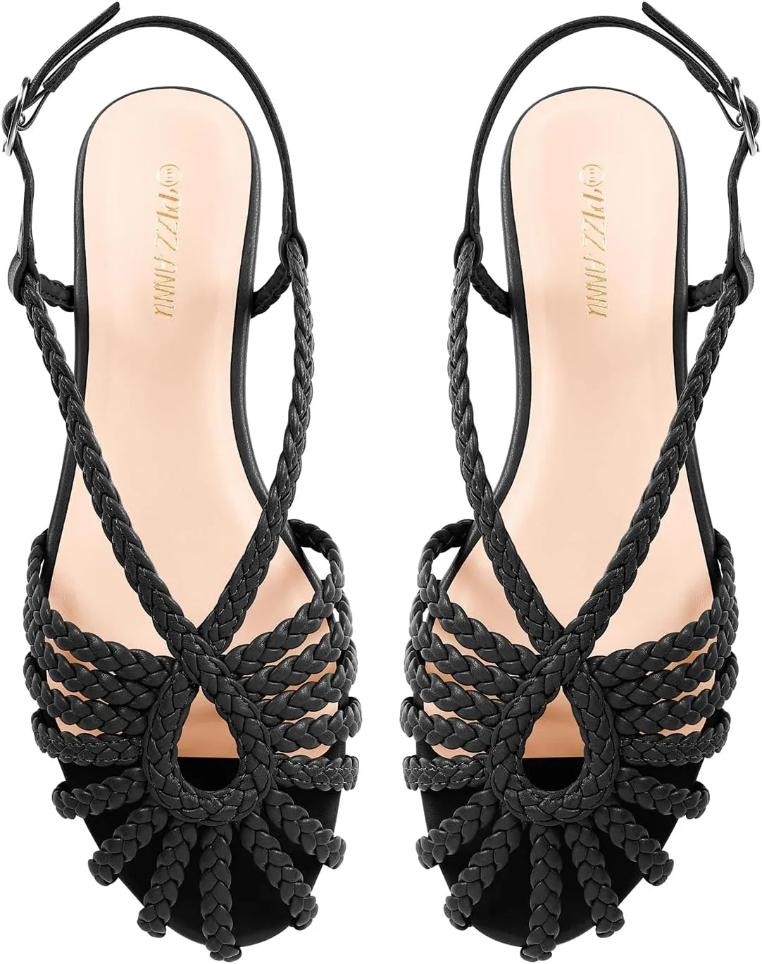 PIZZ ANNU Women's Sophia Braided Flat Sandals Comfortable Memory Foam Walking Shoes Summer Gladiator Slingback Ankle Strap Strappy Sandals