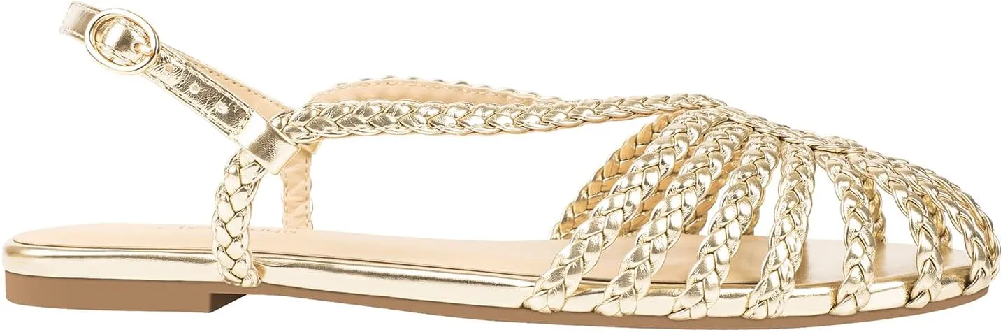 PIZZ ANNU Women's Sophia Braided Flat Sandals Comfortable Memory Foam Walking Shoes Summer Gladiator Slingback Ankle Strap Strappy Sandals
