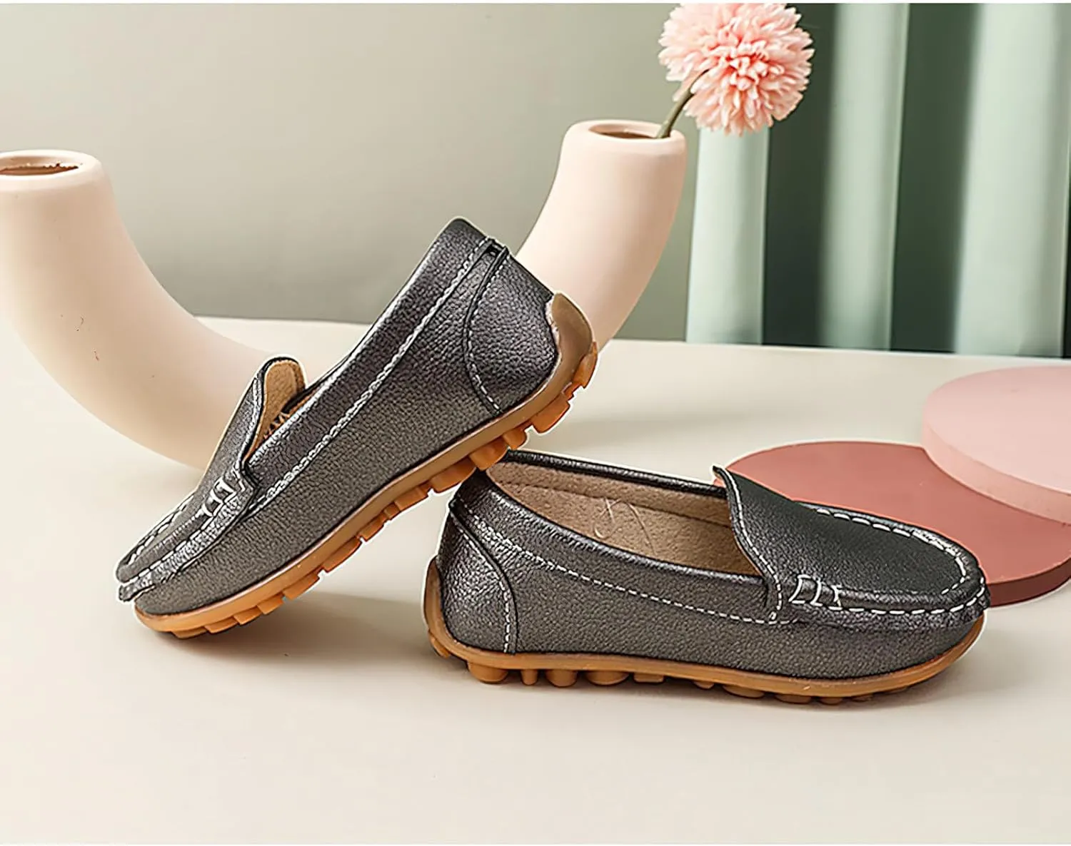 rismart Unisex Kids Slip on Loafers for Boys Girls School Casual Dress Flat Shoes