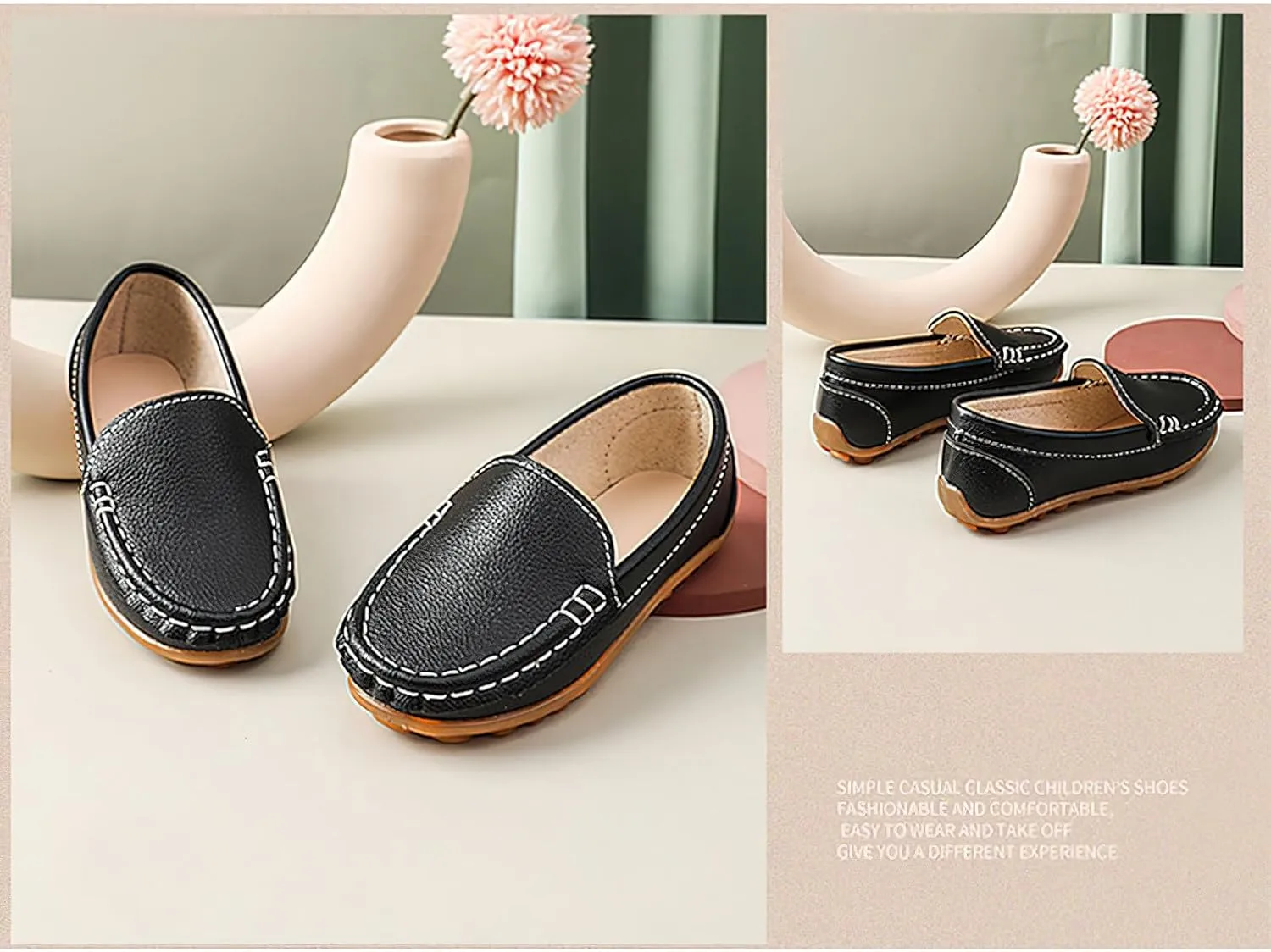 rismart Unisex Kids Slip on Loafers for Boys Girls School Casual Dress Flat Shoes