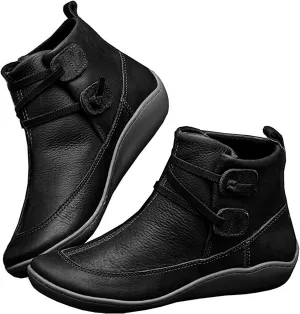 Ru Sweet Women's Arch Support Fashion Lace up Side Zip Vintage Booties Flat Heel