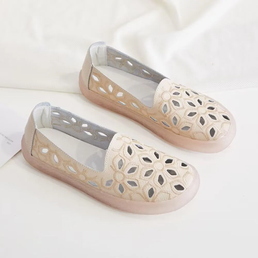 SAILING LU Women's Ballet Flat Round Toe Dress Shoes Casual Anti-Slip Slip On Hollow Rope Loafer