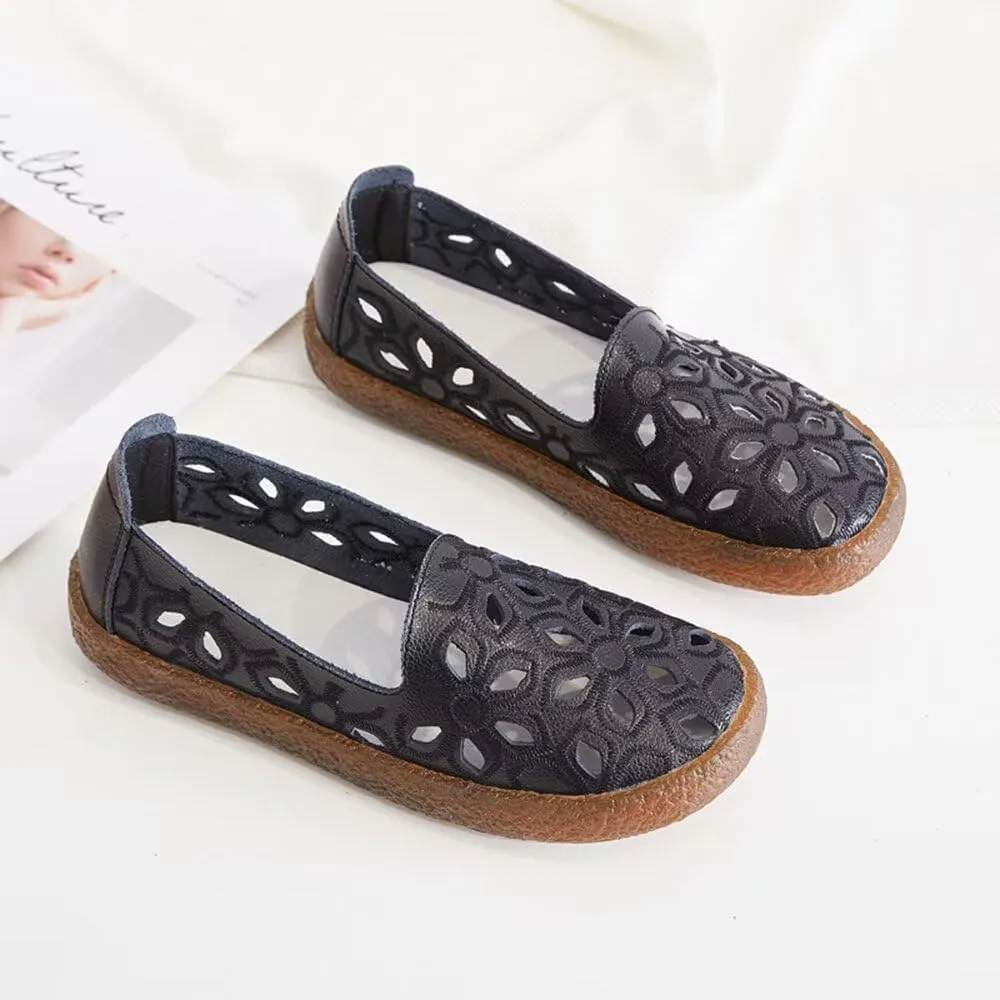 SAILING LU Women's Ballet Flat Round Toe Dress Shoes Casual Anti-Slip Slip On Hollow Rope Loafer