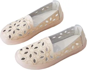 SAILING LU Women's Ballet Flat Round Toe Dress Shoes Casual Anti-Slip Slip On Hollow Rope Loafer