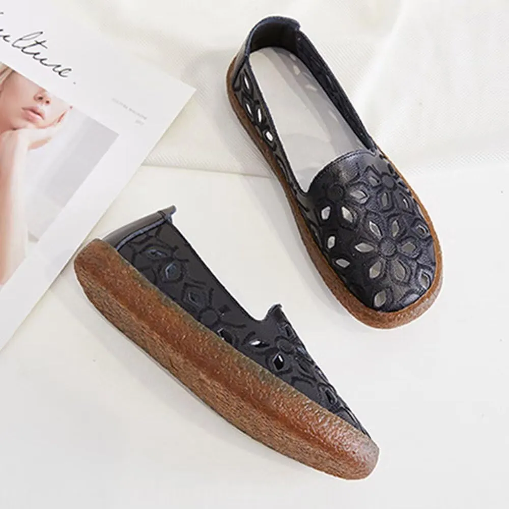SAILING LU Women's Ballet Flat Round Toe Dress Shoes Casual Anti-Slip Slip On Hollow Rope Loafer