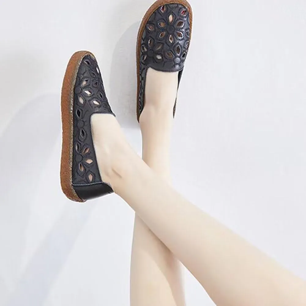 SAILING LU Women's Ballet Flat Round Toe Dress Shoes Casual Anti-Slip Slip On Hollow Rope Loafer