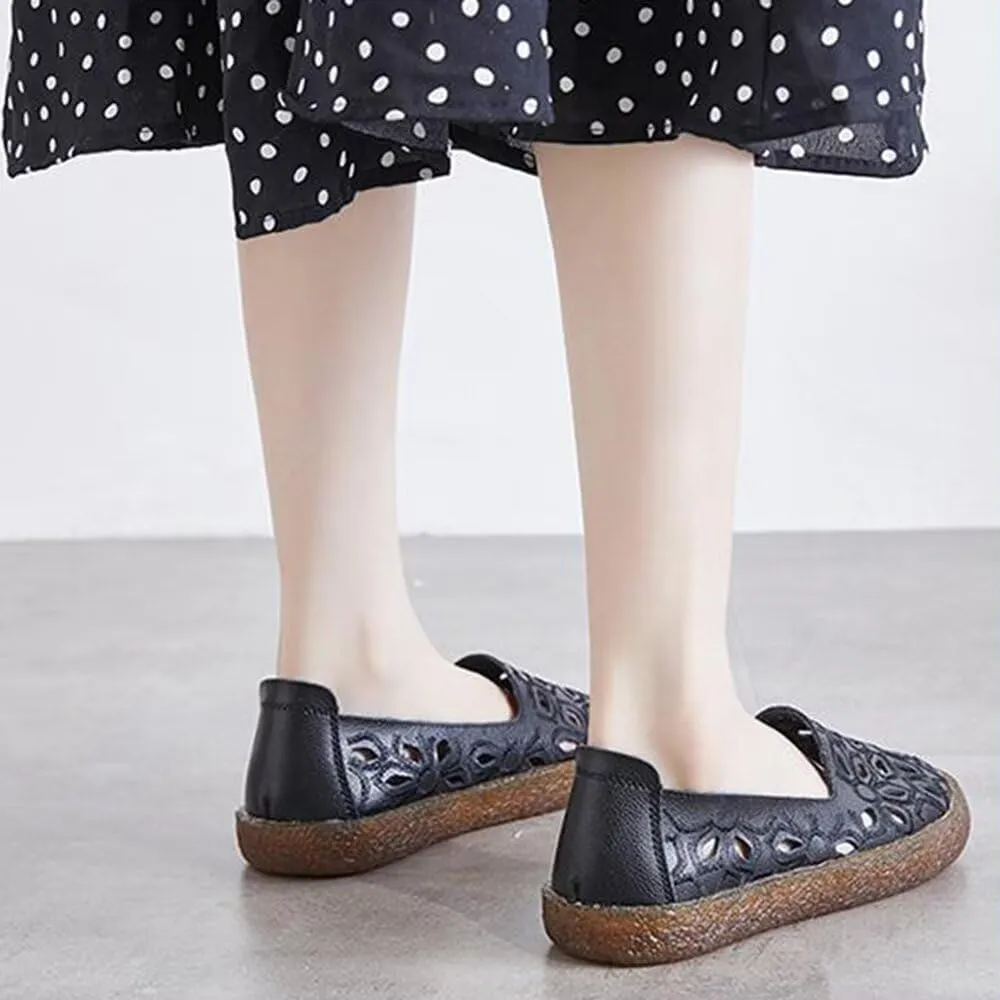 SAILING LU Women's Ballet Flat Round Toe Dress Shoes Casual Anti-Slip Slip On Hollow Rope Loafer