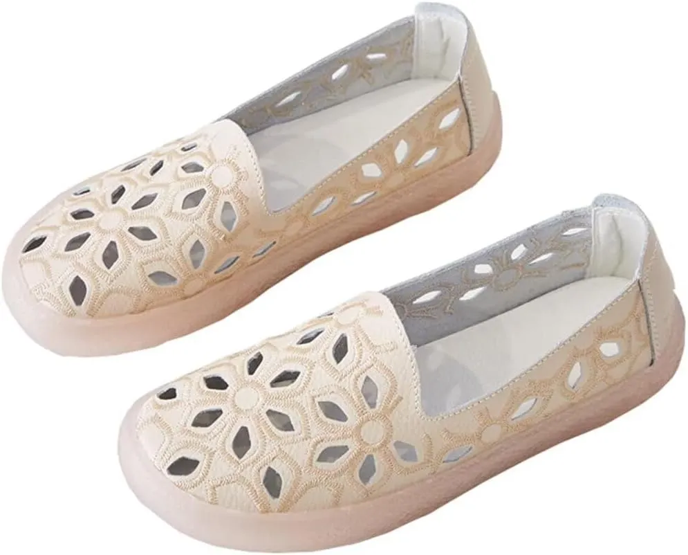 SAILING LU Women's Ballet Flat Round Toe Dress Shoes Casual Anti-Slip Slip On Hollow Rope Loafer