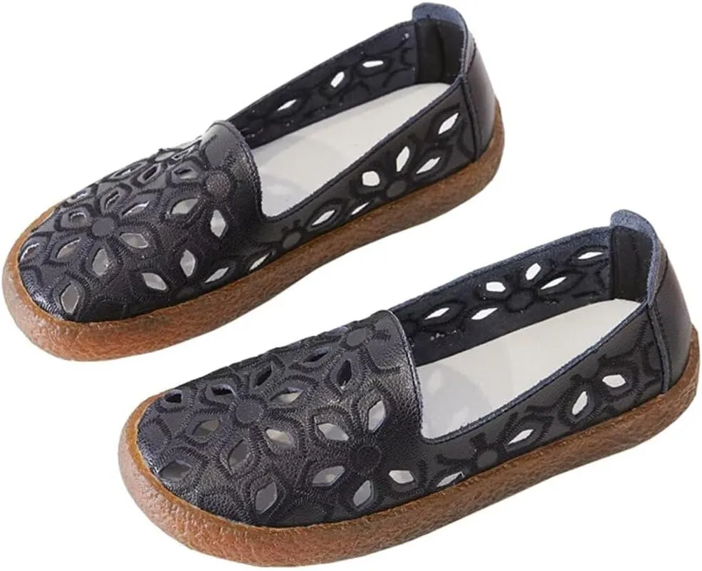 SAILING LU Women's Ballet Flat Round Toe Dress Shoes Casual Anti-Slip Slip On Hollow Rope Loafer