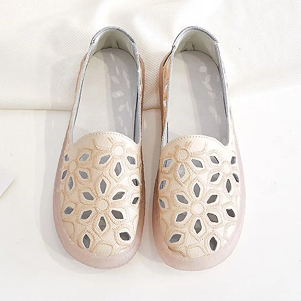 SAILING LU Women's Ballet Flat Round Toe Dress Shoes Casual Anti-Slip Slip On Hollow Rope Loafer