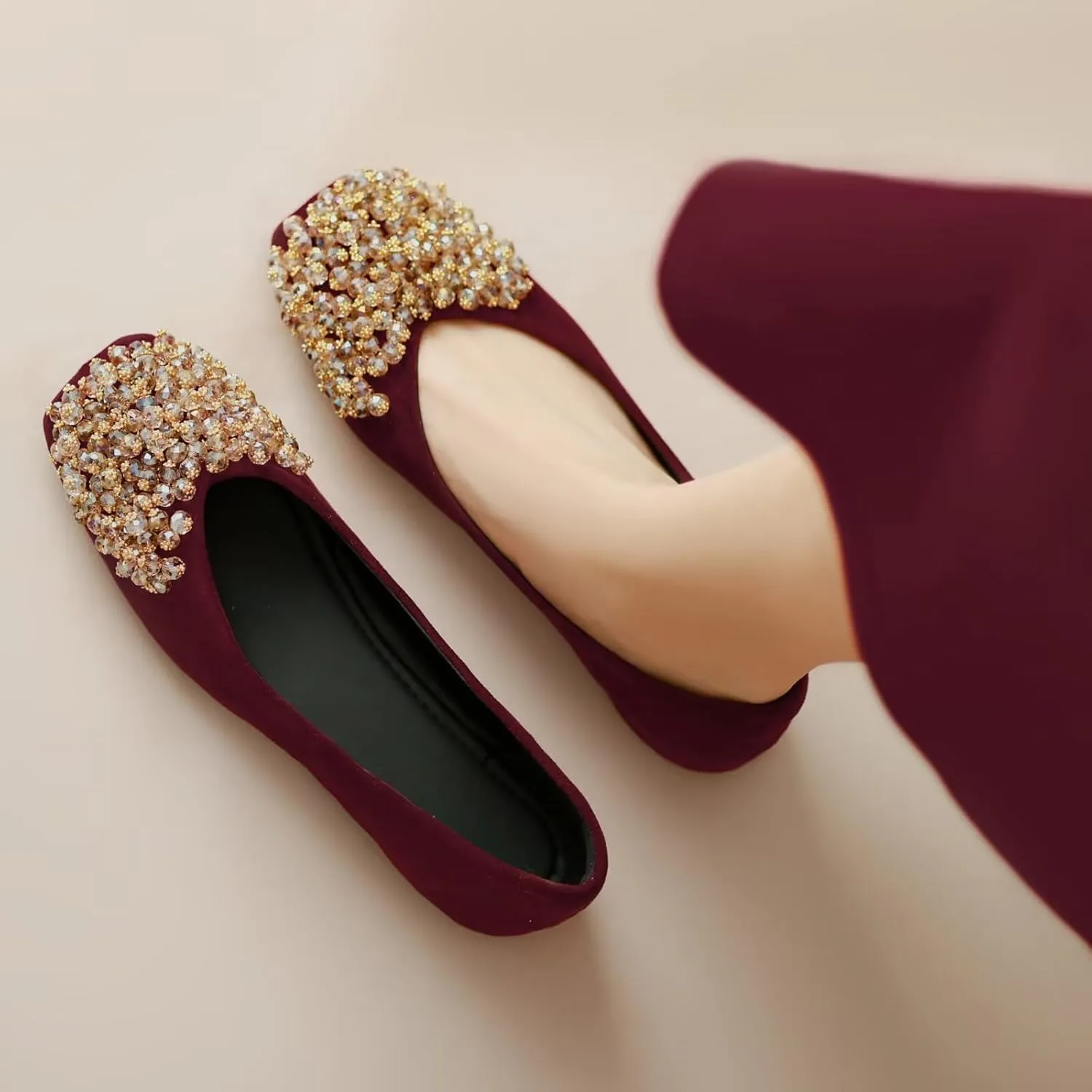 SAILING LU Womens Rhinestones Square Toe Ballet Flats Dressy Comfortable Flat Shoes Wedding Elegant Slip-Ons for Women