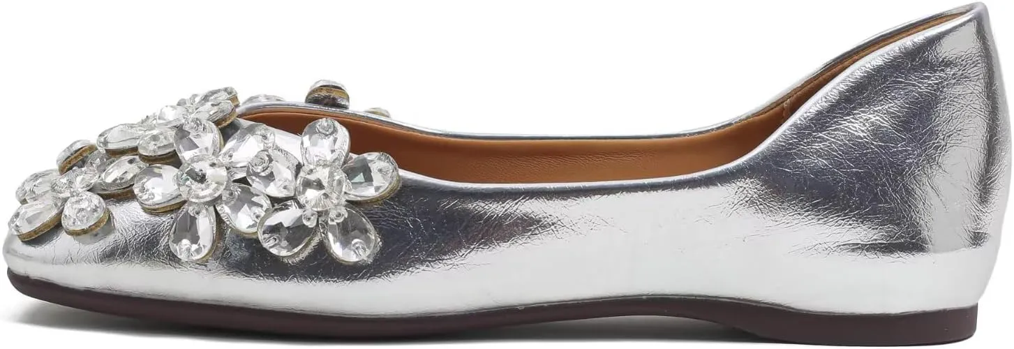 SAILING LU Womens Rhinestones Square Toe Ballet Flats Dressy Comfortable Flat Shoes Wedding Elegant Slip-Ons for Women