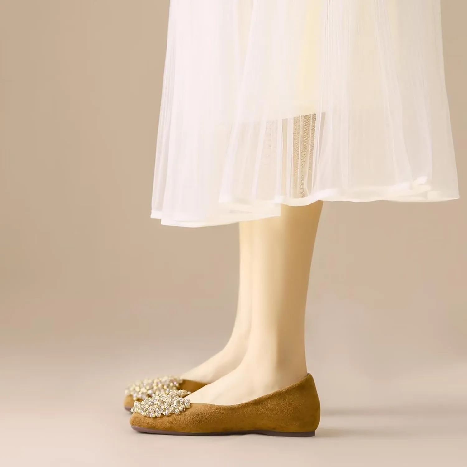 SAILING LU Womens Rhinestones Square Toe Ballet Flats Dressy Comfortable Flat Shoes Wedding Elegant Slip-Ons for Women