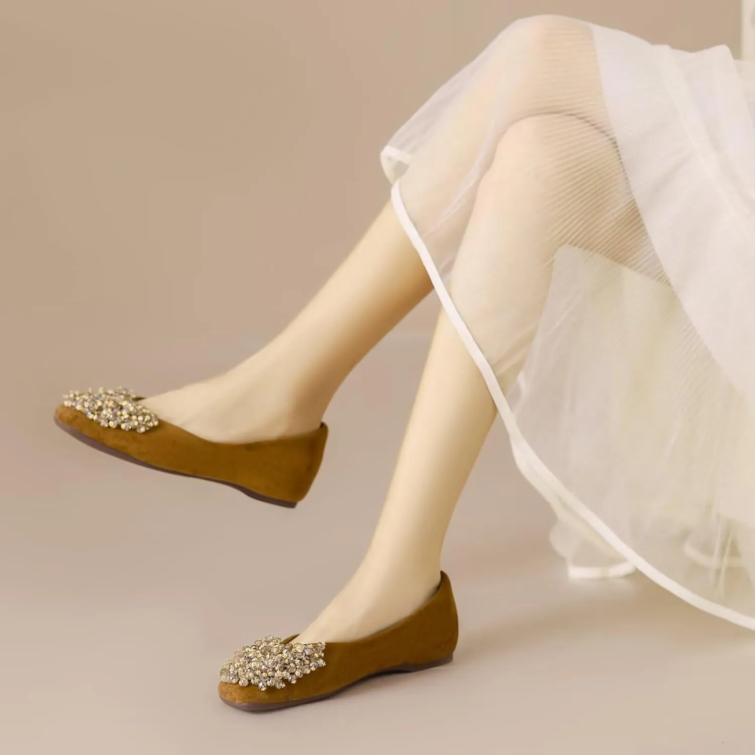 SAILING LU Womens Rhinestones Square Toe Ballet Flats Dressy Comfortable Flat Shoes Wedding Elegant Slip-Ons for Women