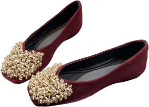 SAILING LU Womens Rhinestones Square Toe Ballet Flats Dressy Comfortable Flat Shoes Wedding Elegant Slip-Ons for Women
