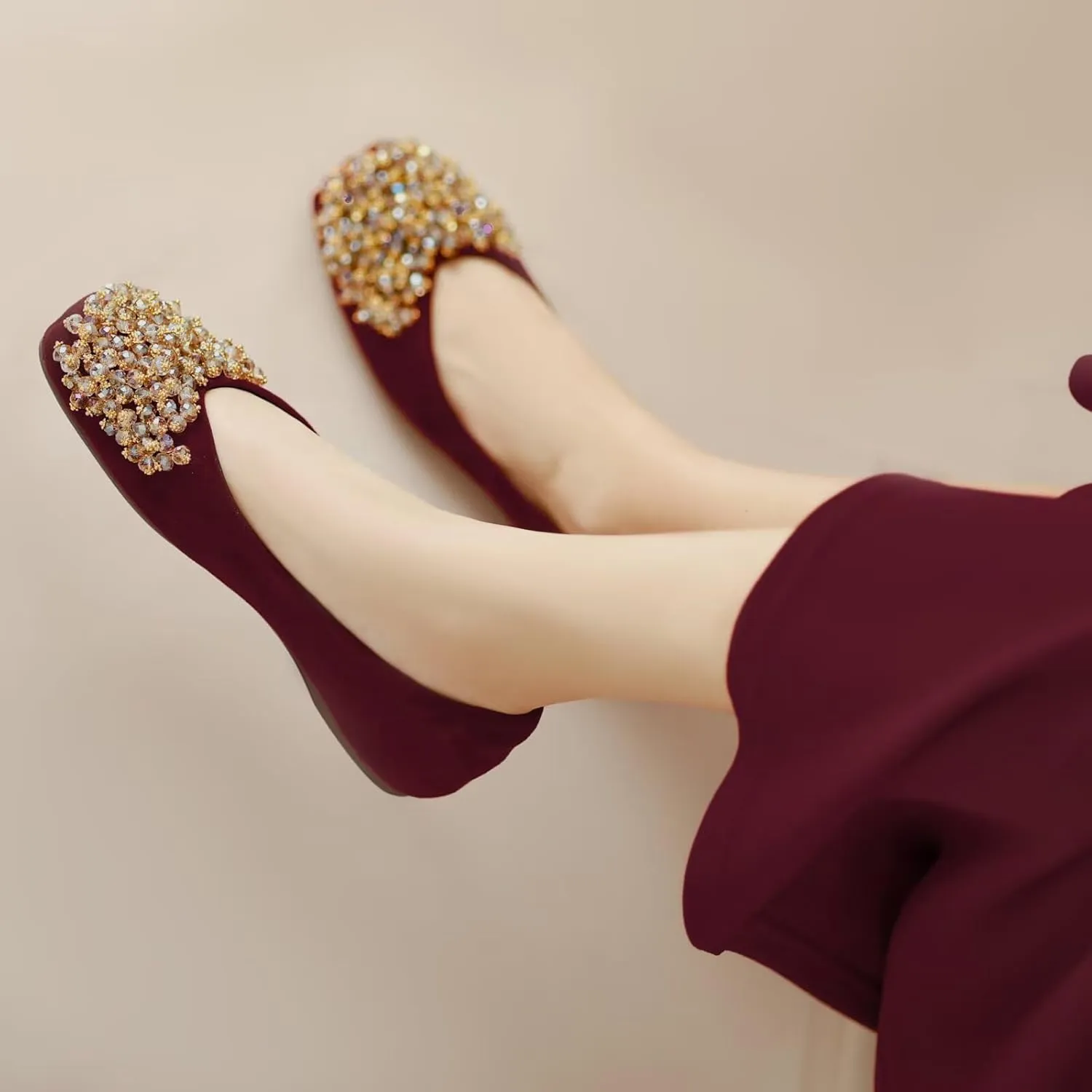 SAILING LU Womens Rhinestones Square Toe Ballet Flats Dressy Comfortable Flat Shoes Wedding Elegant Slip-Ons for Women