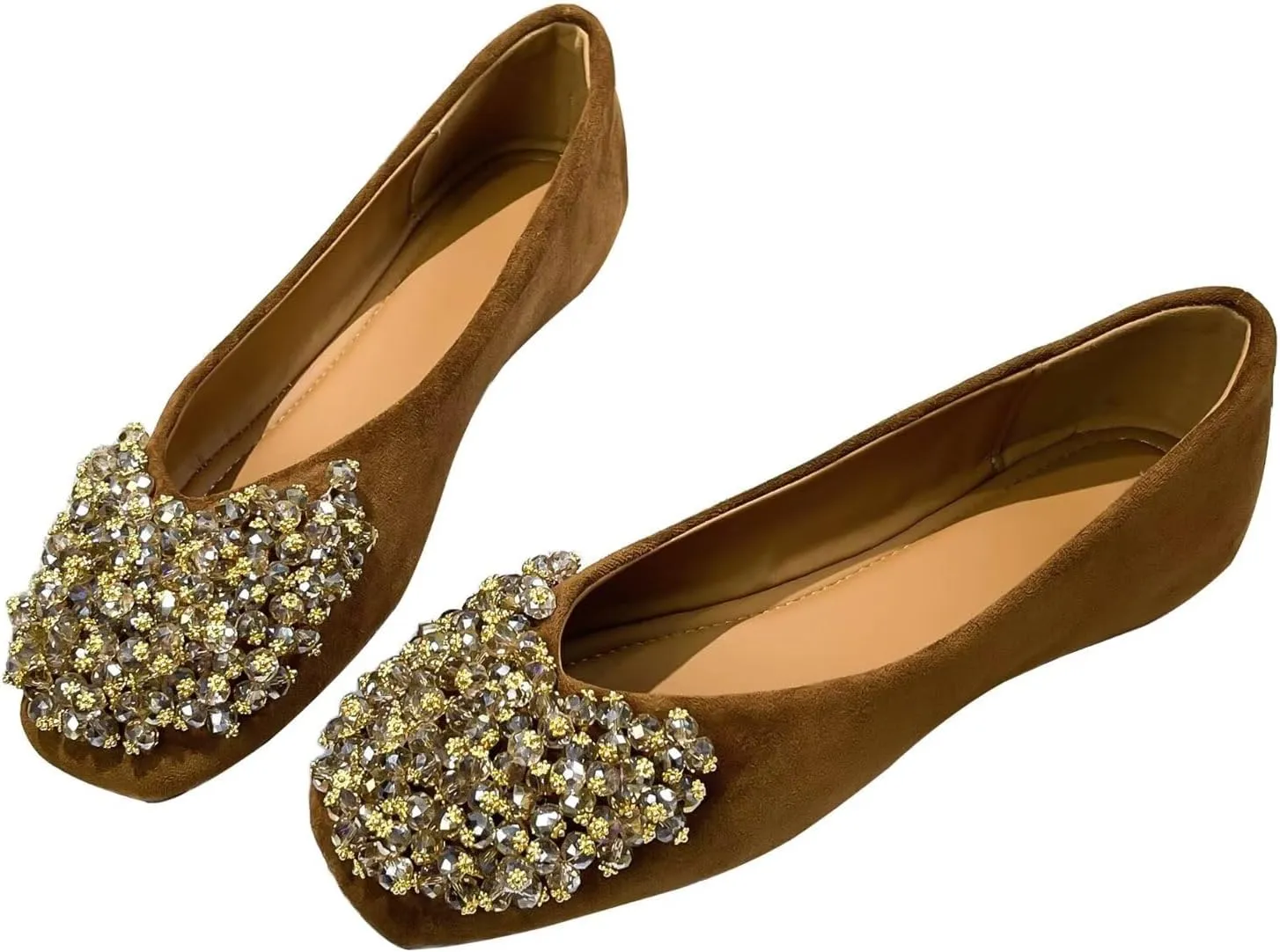 SAILING LU Womens Rhinestones Square Toe Ballet Flats Dressy Comfortable Flat Shoes Wedding Elegant Slip-Ons for Women