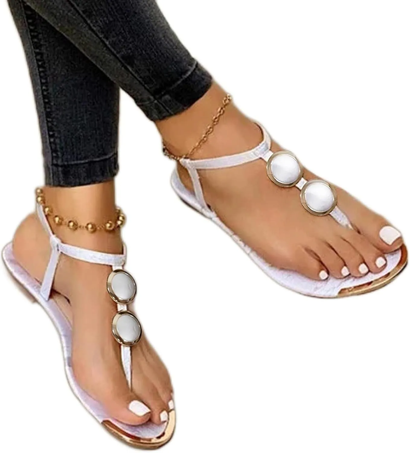 Sandals for Women Dressy,Womens Flat Sandals Open Toe Slippers Flip Flop Shoes Summer Casual Ankle Buckle Strap Sandal