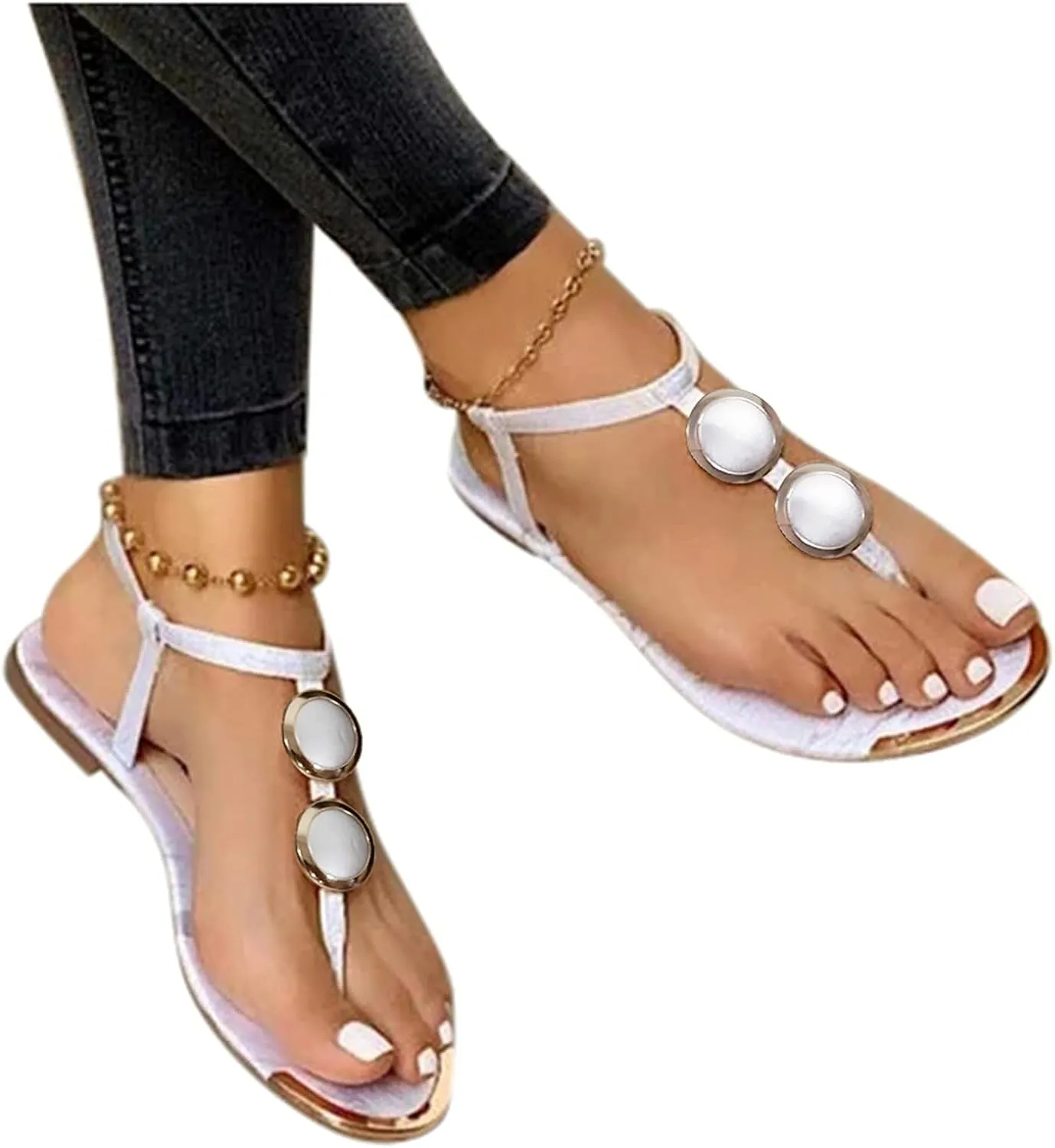 Sandals for Women Dressy,Womens Flat Sandals Open Toe Slippers Flip Flop Shoes Summer Casual Ankle Buckle Strap Sandal