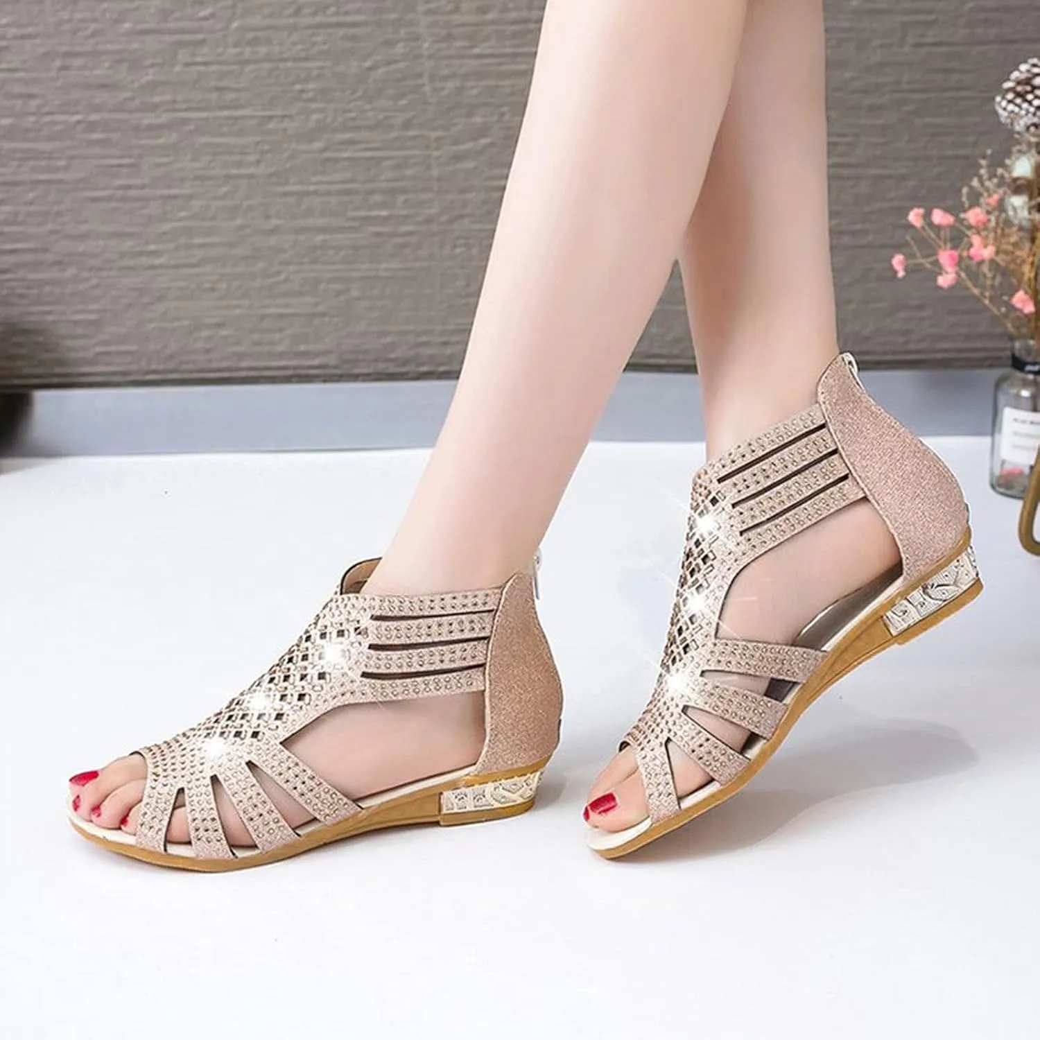 Sandals for Women Dressy,Womens Flat Sandals Open Toe Slippers Flip Flop Shoes Summer Casual Ankle Buckle Strap Sandal