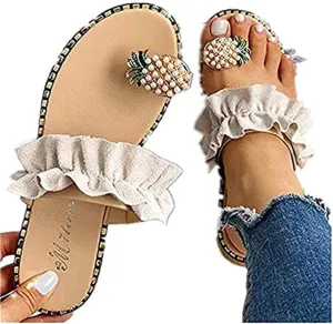 Sandals for Women Flat,Sweet Cute Pineapple Sandals Clip Toe Flip Flops Boho Casual Flat Slippers Beach Shoes