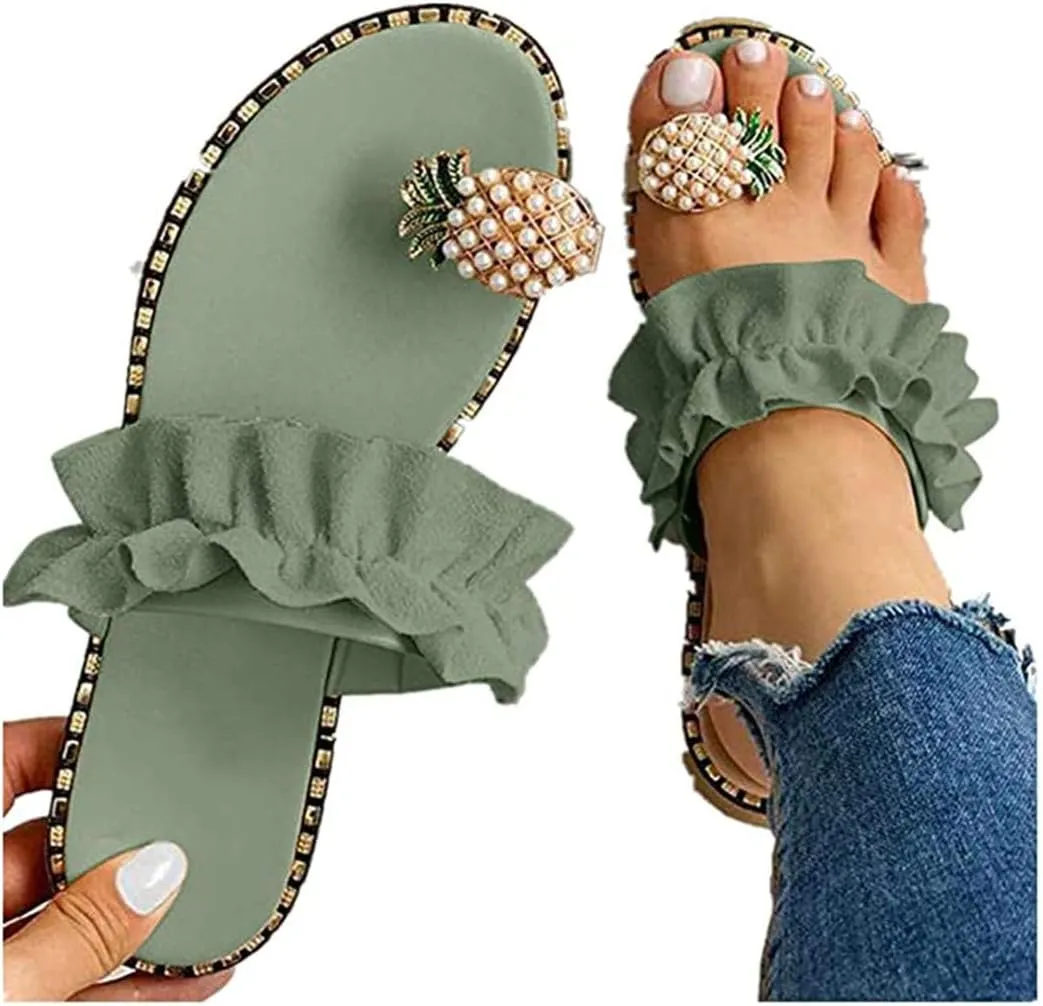 Sandals for Women Flat,Sweet Cute Pineapple Sandals Clip Toe Flip Flops Boho Casual Flat Slippers Beach Shoes