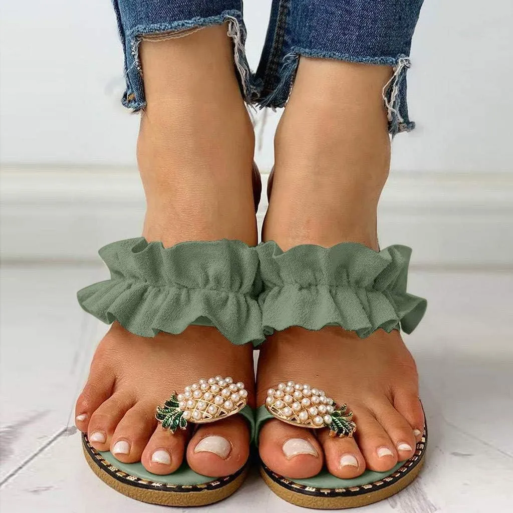 Sandals for Women Flat,Sweet Cute Pineapple Sandals Clip Toe Flip Flops Boho Casual Flat Slippers Beach Shoes