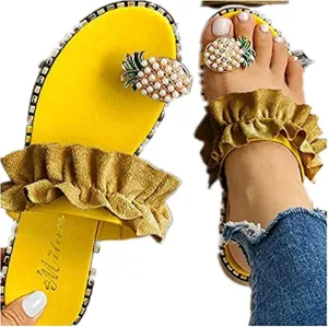 Sandals for Women Flat,Sweet Cute Pineapple Sandals Clip Toe Flip Flops Boho Casual Flat Slippers Beach Shoes