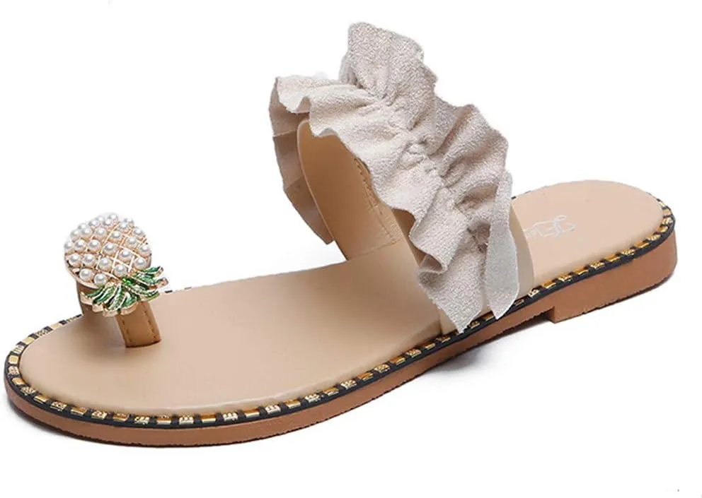 Sandals for Women Flat,Sweet Cute Pineapple Sandals Clip Toe Flip Flops Boho Casual Flat Slippers Beach Shoes