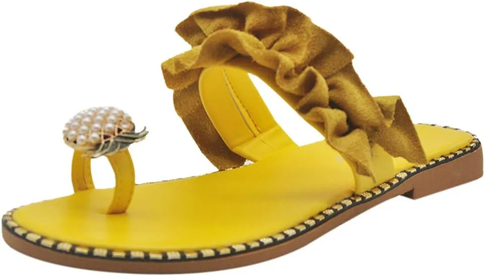 Sandals for Women Flat,Sweet Cute Pineapple Sandals Clip Toe Flip Flops Boho Casual Flat Slippers Beach Shoes